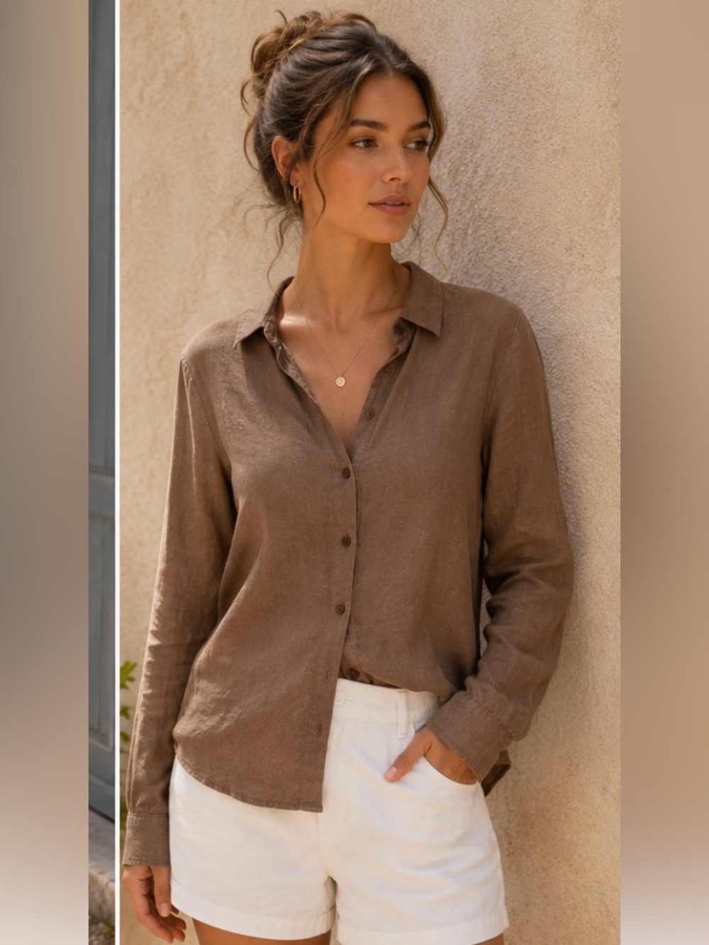 Jjill size XS Brown Lightweight linen Button-Up Shirt